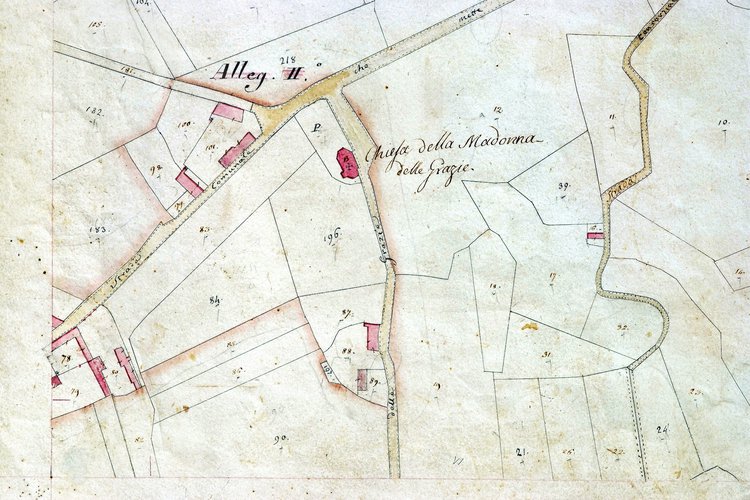 Planimetria del Santuario della B.V. delle Grazie, Pordenone, Archivio di Stato, Catasto austro-italiano, 1876 ca.