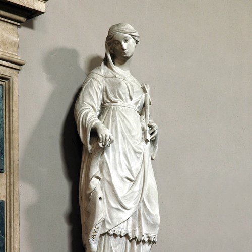 Chiesa della Beata Vergine del Carmine, statue delle quattordici Virtù, l'Obbedienza, Giovanni e Francesco Bonazza