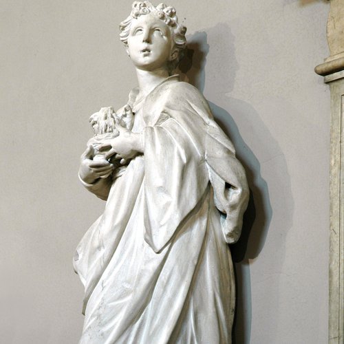 Chiesa della Beata Vergine del Carmine, statue delle quattordici Virtù, Amor proximi, Giovanni e Francesco Bonazza