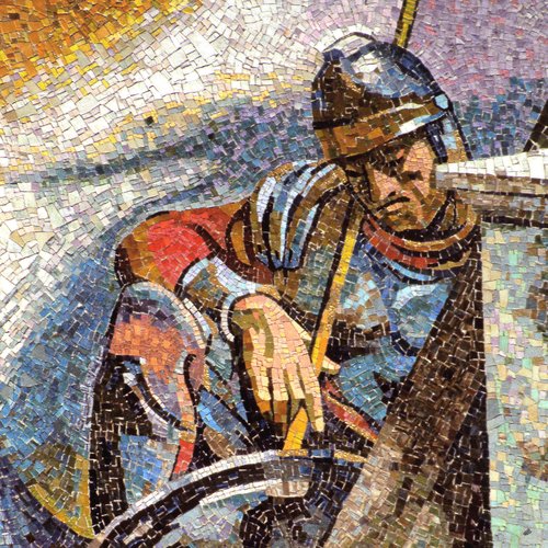 F. Pittino, esecutore Scuola Mosaicisti di Spilimbergo, La Resurrezione di Cristo, 1968, mosaico a smalto con tessere dorate