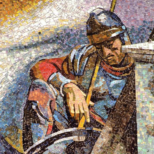 F. Pittino, esecutore Scuola Mosaicisti di Spilimbergo, La Resurrezione di Cristo, 1968, mosaico a smalto con tessere dorate