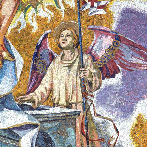 F. Pittino, esecutore Scuola Mosaicisti di Spilimbergo, La Resurrezione di Cristo, 1968, mosaico a smalto con tessere dorate