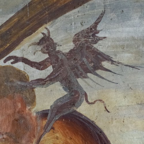 Storie della Genesi, Uccisione di Abele da parte di Caino, particolare, affresco sec. XVI, chiesa di Sant'Andrea Apostolo, Gris