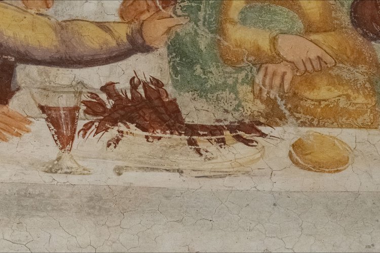 Ultima cena, particolare, affresco sec. XVI, chiesa di Sant'Andrea Apostolo, Gris