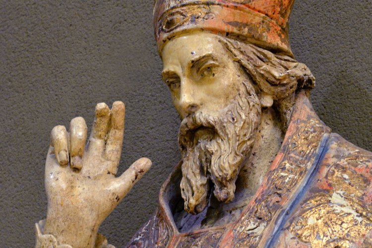 Manifattura bavarese (?), San Nicolò, 1879 ca, ceramica, particolare