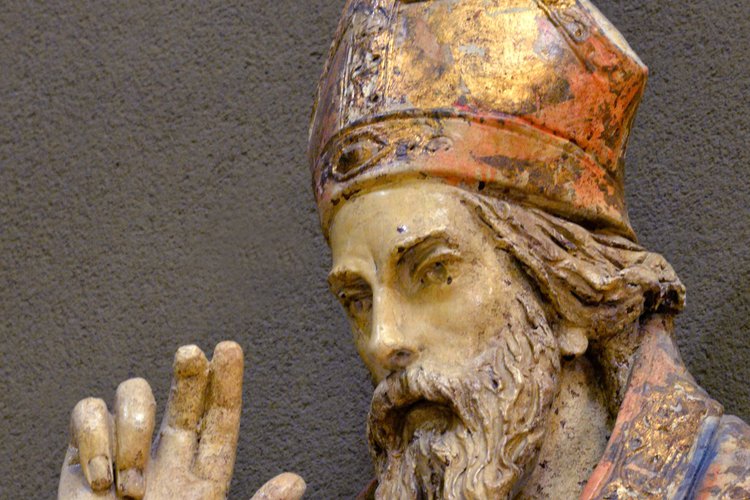 Manifattura bavarese (?), San Nicolò, 1879 ca, ceramica, particolare