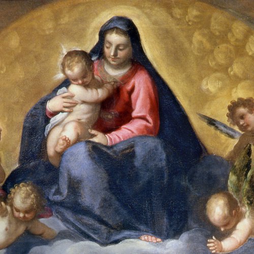 L. Bassano (attr.), La Vergine con il bambino in gloria e i santi Girolamo Andrea e Francesco, prima metà sec. XVII, olio su tela