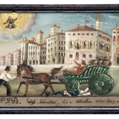Un giovane investito da una carrozza, ex voto del 1849 proveniente dalla chiesa della Madonna del Carmine di Udine