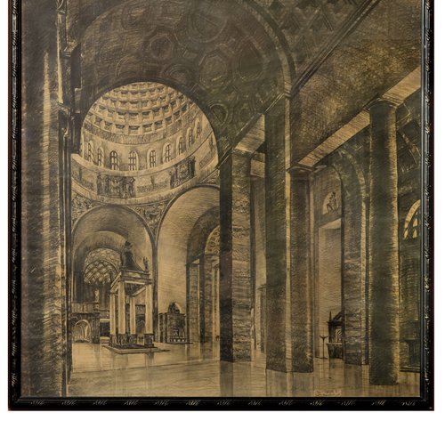 A. Limongelli, disegno a carboncino dell'interno, Roma, 1 luglio 1930