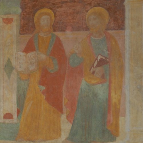 Chiesa di San Martino, affreschi del presbiterio, apostoli Tommaso e Matteo, Terzo d’Aquileia