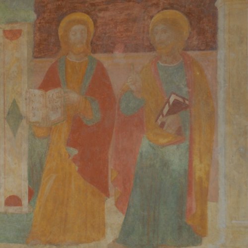 Chiesa di San Martino, affreschi del presbiterio, apostoli Tommaso e Matteo, Terzo d’Aquileia