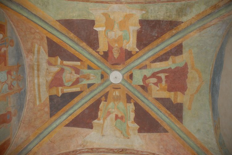Chiesa di San Martino, volta a crociera con affreschi de I Dottori della chiesa: Agostino, Girolamo, Ambrogio e Gregorio, Terzo d’Aquileia