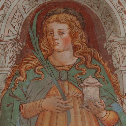 Chiesa di San Leonardo, Gianfrancesco da Tolmezzo, affreschi del sottarco, Maria Maddalena, 1496, Provesano