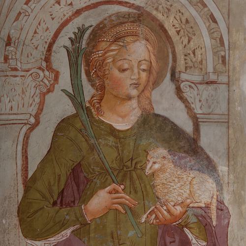 Chiesa di San Leonardo, Gianfrancesco da Tolmezzo, affreschi del sottarco, Sant'Agnese, 1496, Provesano