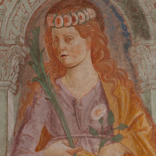 Chiesa di San Leonardo, Gianfrancesco da Tolmezzo, affreschi del sottarco, Santa Rosa, 1496, Provesano
