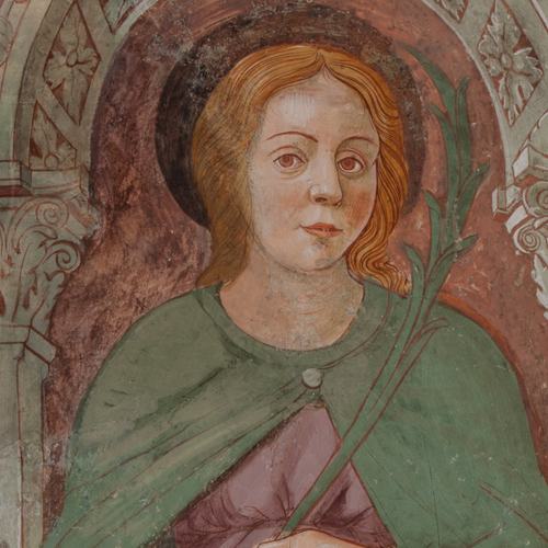 Chiesa di San Leonardo, Gianfrancesco da Tolmezzo, affreschi del sottarco, Santa Margherita, 1496, Provesano