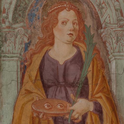 Chiesa di San Leonardo, Gianfrancesco da Tolmezzo, affreschi del sottarco, Santa Lucia, 1496, Provesano