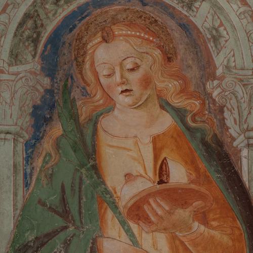 Chiesa di San Leonardo, Gianfrancesco da Tolmezzo, affreschi del sottarco, Sant'Agata, 1496, Provesano