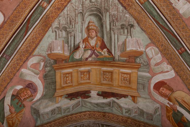 Chiesa di San Leonardo, Gianfrancesco da Tolmezzo, affreschi della volta dell'abside, Dottori della Chiesa, particolare, 1496, Provesano