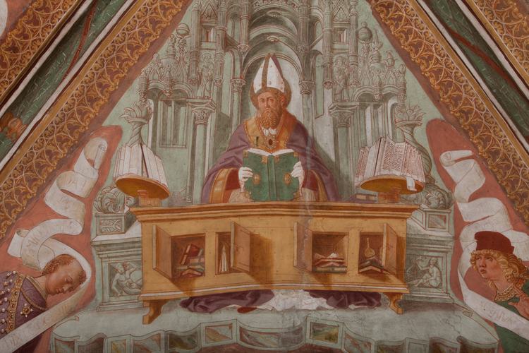 Chiesa di San Leonardo, Gianfrancesco da Tolmezzo, affreschi della volta dell'abside, Dottori della Chiesa, particolare, 1496, Provesano