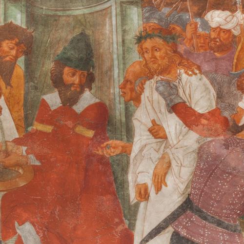 Chiesa di San Leonardo, Gianfrancesco da Tolmezzo, parete sinistra dell'abside, Cristo davanti a Pilato, 1496, Provesano