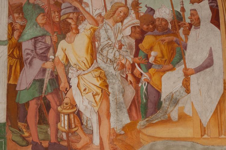 Chiesa di San Leonardo, Gianfrancesco da Tolmezzo, parete destra dell'abside, Cristo davanti a Caifa, 1496, Provesano