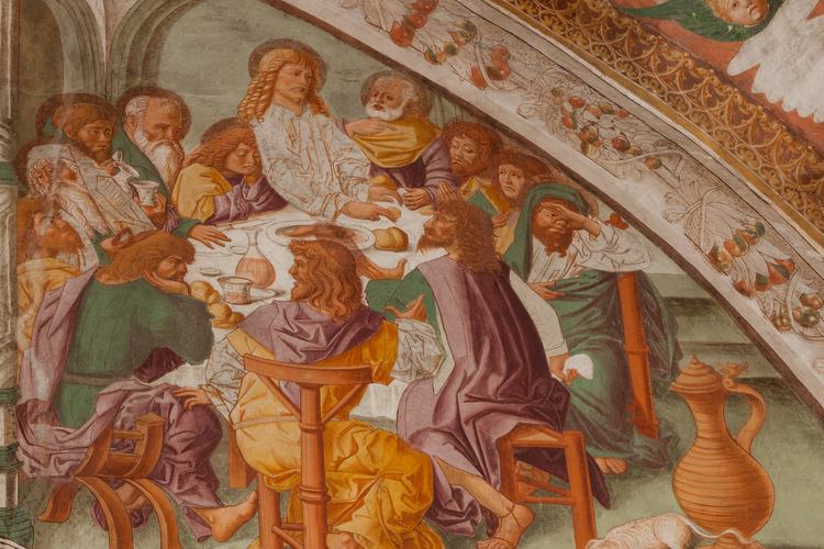 Chiesa di San Leonardo, Gianfrancesco da Tolmezzo, parete destra dell'abside, L'ultima cena, 1496, Provesano