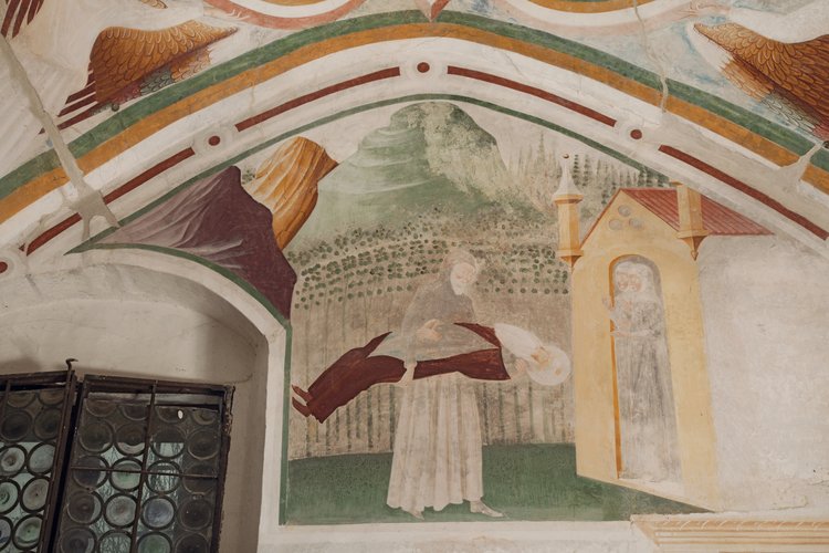 Pittore toscano, Trasporto del corpo di Sant'Antonio abate (lunetta sud del presbiterio), 1440 ca.