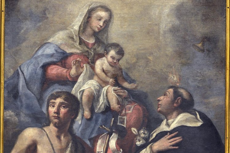 Giuseppe De Gobbis, Madonna del Carmine con il Bambino e i Santi Giovanni Battista e Vincenzo Ferreri, seconda metà del sec. XVIII, altare del Carmine, chiesa parrocchiale di San Pietro Apostolo, Azzano Decimo