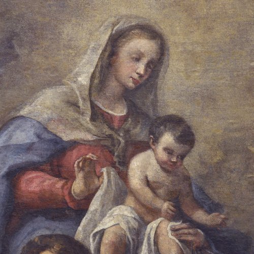 Giuseppe De Gobbis, Madonna del Carmine con il Bambino e i Santi Giovanni Battista e Vincenzo Ferreri, particolare, seconda metà del sec. XVIII, altare del Carmine, chiesa parrocchiale di San Pietro Apostolo, Azzano Decimo