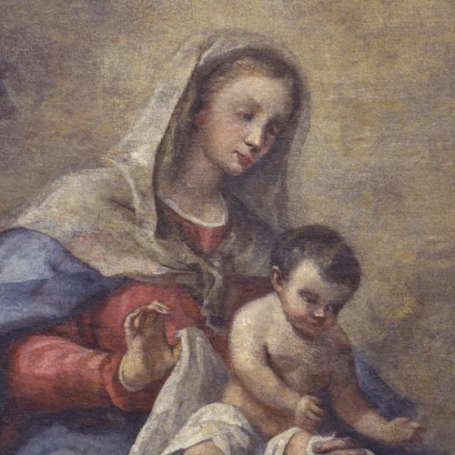 Giuseppe De Gobbis, Madonna del Carmine con il Bambino e i Santi Giovanni Battista e Vincenzo Ferreri, particolare, seconda metà del sec. XVIII, altare del Carmine, chiesa parrocchiale di San Pietro Apostolo, Azzano Decimo