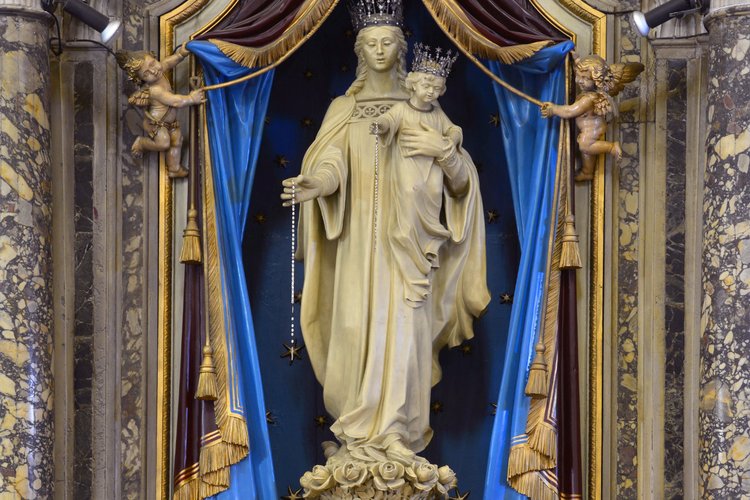 Giovanni Costantini, Beata Vergine del Rosario, 1913, altare del Rosario, chiesa parrocchiale di San Pietro Apostolo, Azzano Decimo