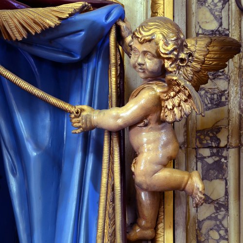 Giovanni Costantini, Beata Vergine del Rosario, 1913, particolare, altare del Rosario, chiesa parrocchiale di San Pietro Apostolo, Azzano Decimo