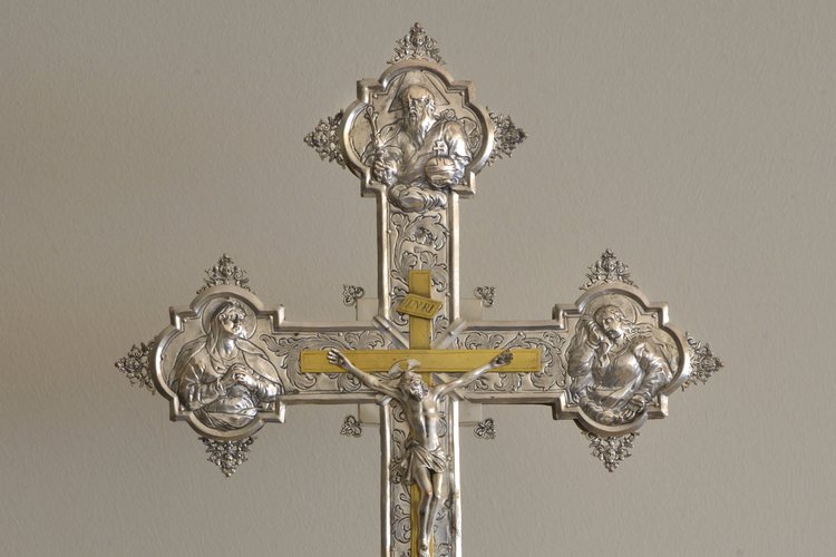 Argentiere veneziano, Croce astile, sec XVII-XVIII, chiesa parrocchiale di San Pietro Apostolo, Azzano Decimo