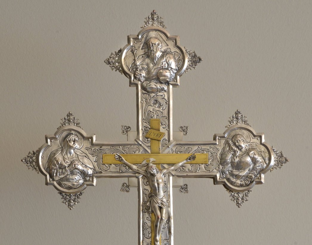 Argentiere veneziano, Croce astile, sec XVII-XVIII, chiesa parrocchiale di San Pietro Apostolo, Azzano Decimo