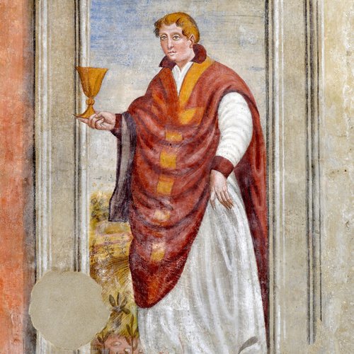 Giuseppe Moretto e altri, San Valentino, seconda metà del sec. XVI, oratorio della Santa Croce, vista dell'interno, Azzano Decimo