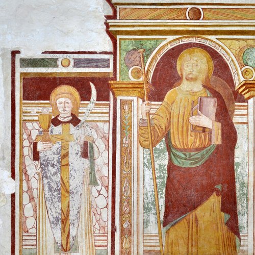 Andrea Bellunello (seguace di), San Valentino e San Giacomo, 1516, Oratorio di Santa Lucia in colle, Azzano Decimo