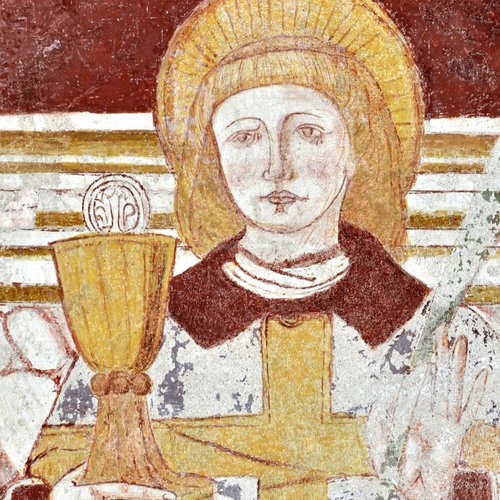 Andrea Bellunello (seguace di), San Valentino e San Giacomo, 1516, particolare di San Valentino, Oratorio di Santa Lucia in colle, Azzano Decimo