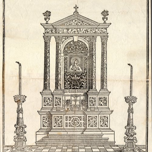 Altare seicentesco della Beata Vergine delle Grazie (incisione), prima metà sec. XIX. Pordenone, Museo diocesano d'Arte sacra