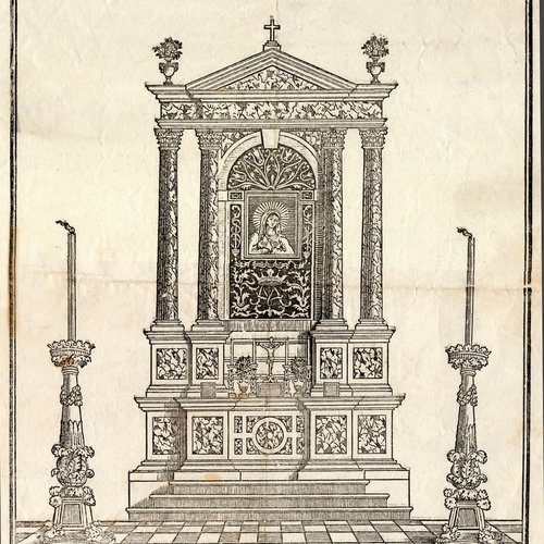 Altare seicentesco della Beata Vergine delle Grazie (incisione), prima metà sec. XIX. Pordenone, Museo diocesano d'Arte sacra