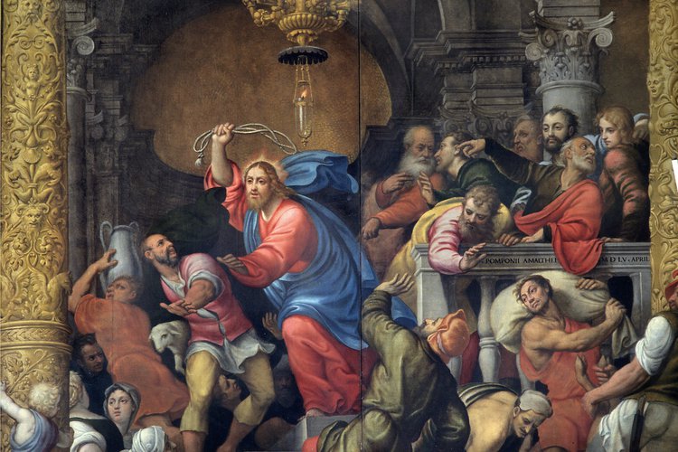 Pomponio Amalteo, La cacciata dei mercanti dal tempio, cappella del Ss Sacramento, 1555