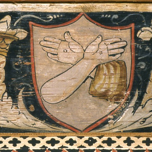 Chiesa di San Giacomo, Stemma francescano in una metopa, fine sec. XV, Polcenigo