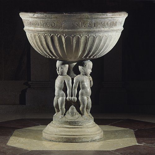 Duomo Mortegliano, Fonte battesimale, 1571