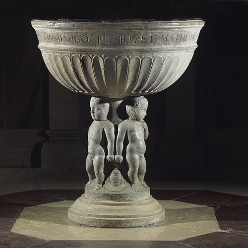 Duomo Mortegliano, Fonte battesimale, 1571