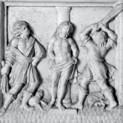 Duomo Mortegliano, Cappella Beata Vergine del Rosario, formella con Flagellazione