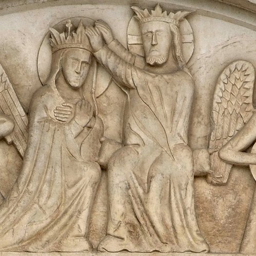 Duomo di Spilimbergo, portale in pietra, incoronazione della Vergine, Zenone da Campione, 1376