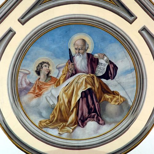 Chiesa parrocchiale di Variano, Giacomo Monai, San Matteo, ovale nel soffitto del coro, 1940