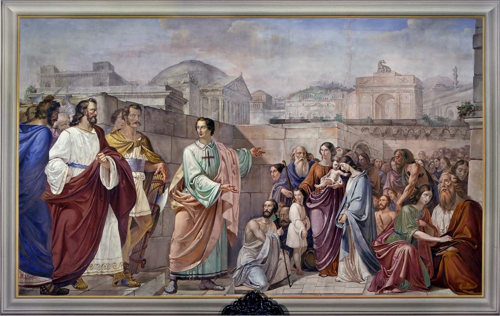 Chiesa di San Lorenzo martire di Talmassons, Rocco Pittaco, San Lorenzo mostra i tesori della Chiesa al prefetto Cornelio, 1850