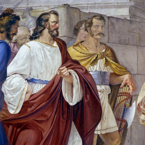 Chiesa di San Lorenzo martire di Talmassons, Rocco Pittaco, San Lorenzo mostra i tesori della Chiesa al prefetto Cornelio, particolare, 1850