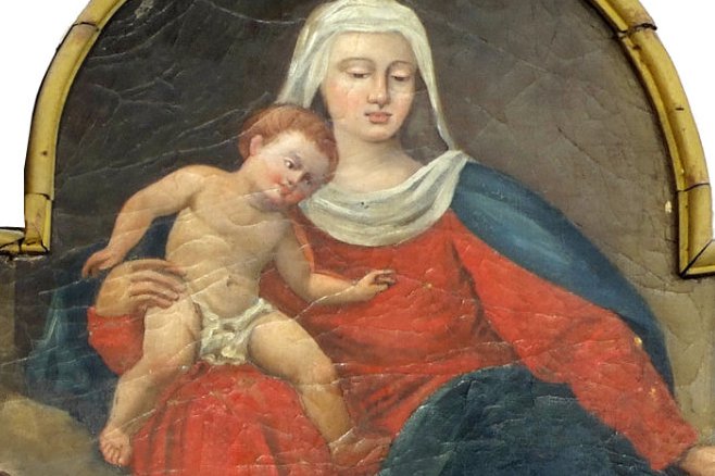 Pittore friulano, Madonna col Bambino ed i Ss. Rocco e Bartolomeo, sec. XVII
